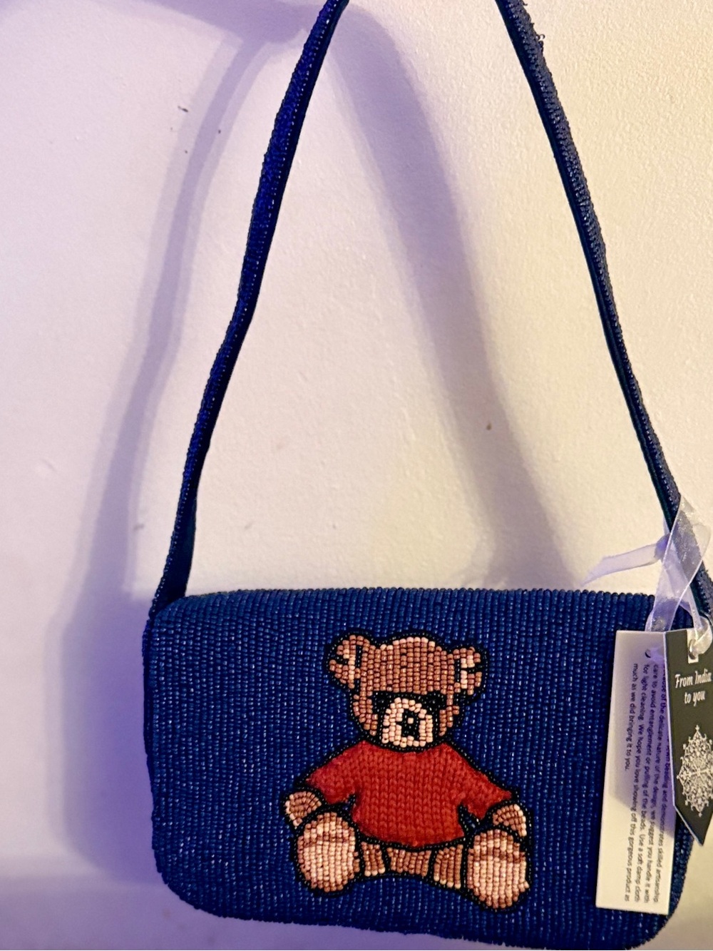 From India To You Teddy Bear Beaded Shoulder Bag NWT
